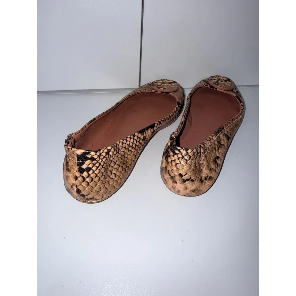 Tory Burch Stamp Snake Printed Leather Mini Travel Ballet Flats‎ Sz 9  1